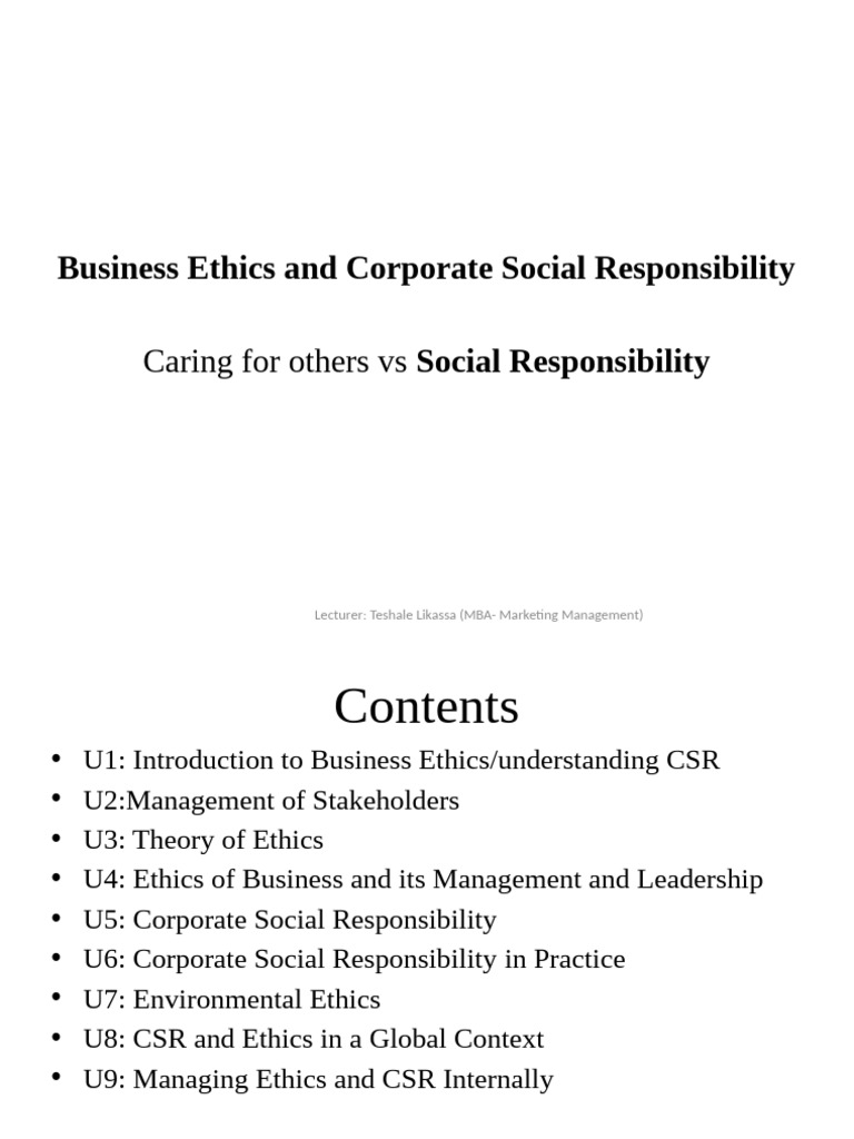 Business Ethics and CSR Overview | PDF | Corporate Social ...