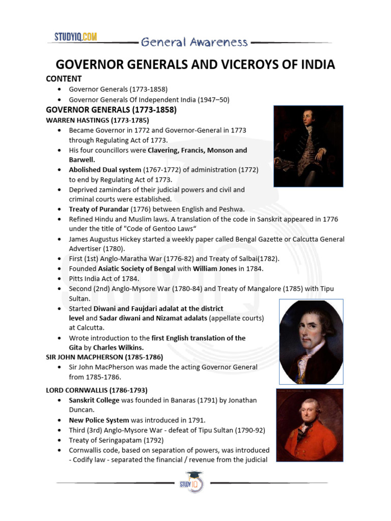 PDF (097) - GOVERNOR GENERALS AND VICEROYS OF INDIA - Removed | PDF ...