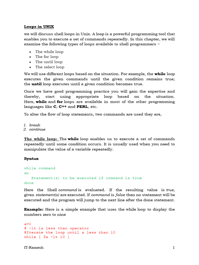 Shell Loop Programming in UNIX | PDF | Control Flow | Computer Engineering