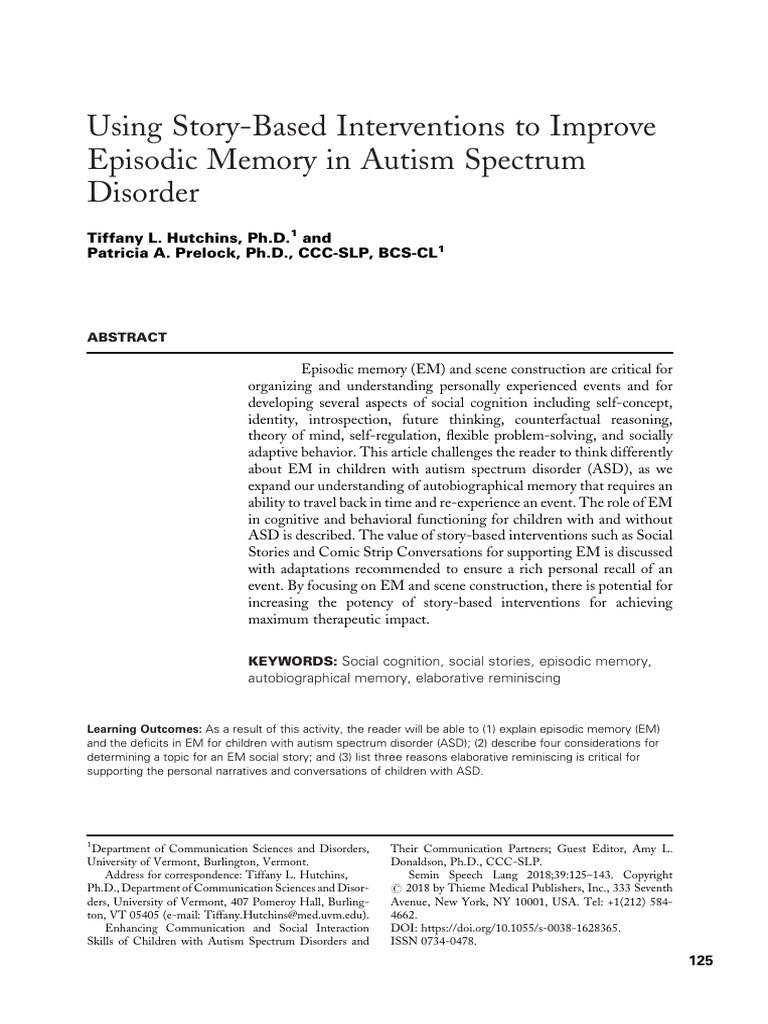 Enhancing Episodic Memory in Autism | PDF | Autism | Memory