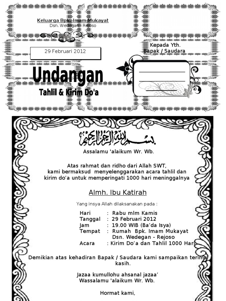 63 Contoh Undangan Acara Tahlil Terbaik