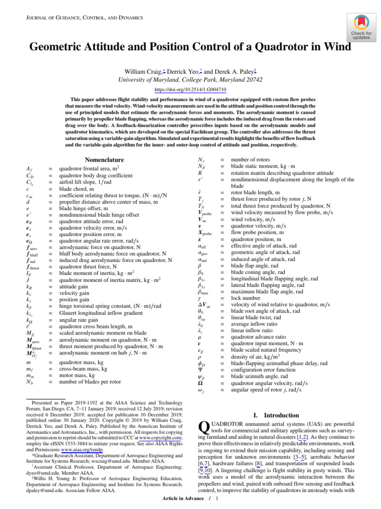 Geometric Attitude and Position Control of A Quadrotor in Wind | PDF ...