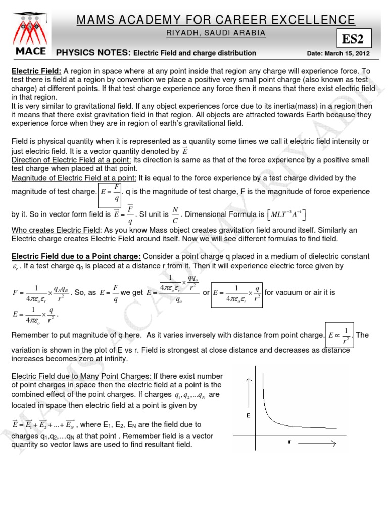 ELectric Field and Charge Distribution Notes 2 | PDF | Electric Field ...