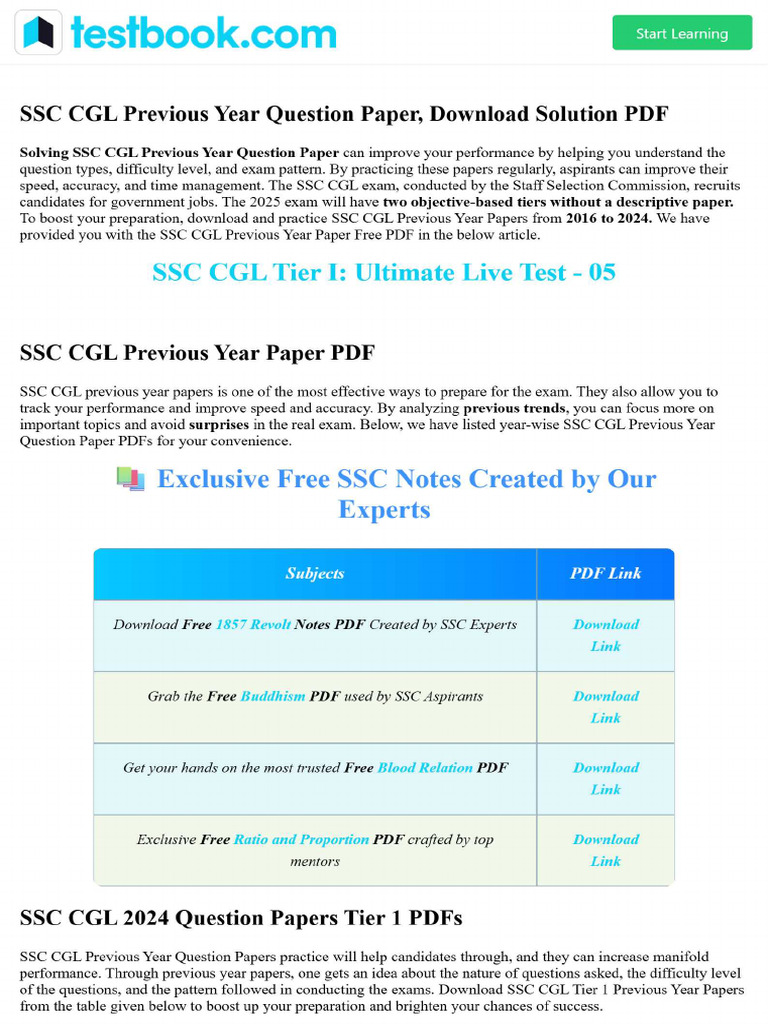 SSC CGL Previous Year Question Paper, Download Solution PDF | PDF