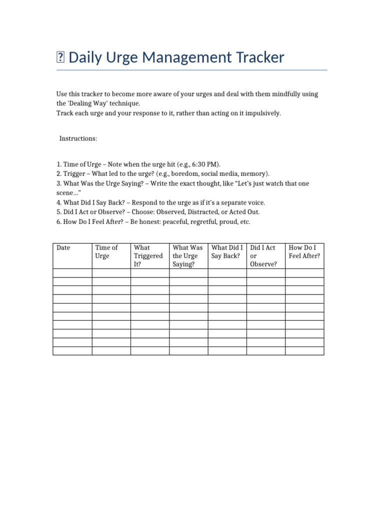Daily Urge Management Tracker | PDF