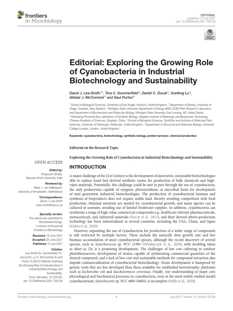 Exploring The Growing Role of Cyanobacteria in Industrial Biotechnology ...