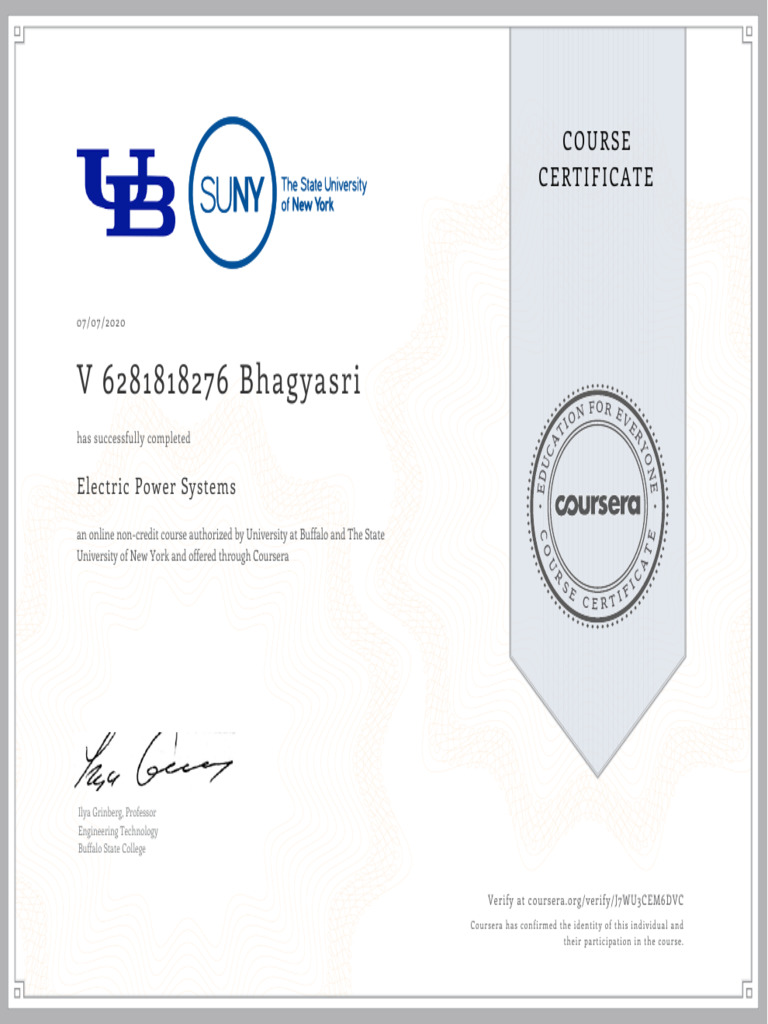 Electric Power Systems Certificate | PDF