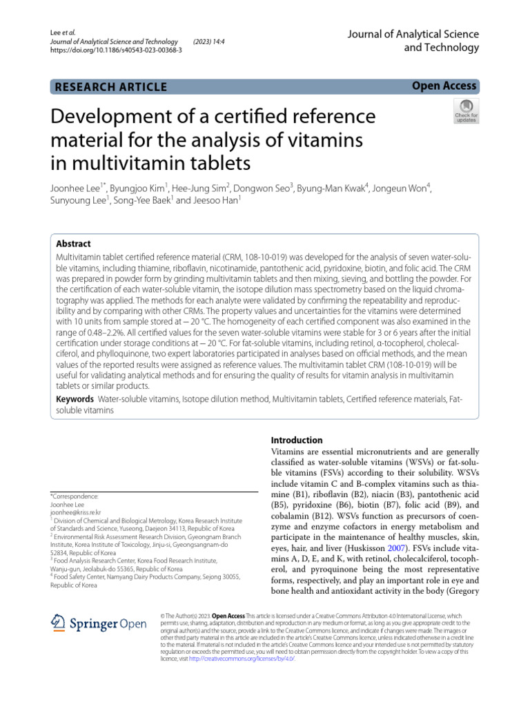 Certified Reference Material for Vitamins | PDF | High Performance ...
