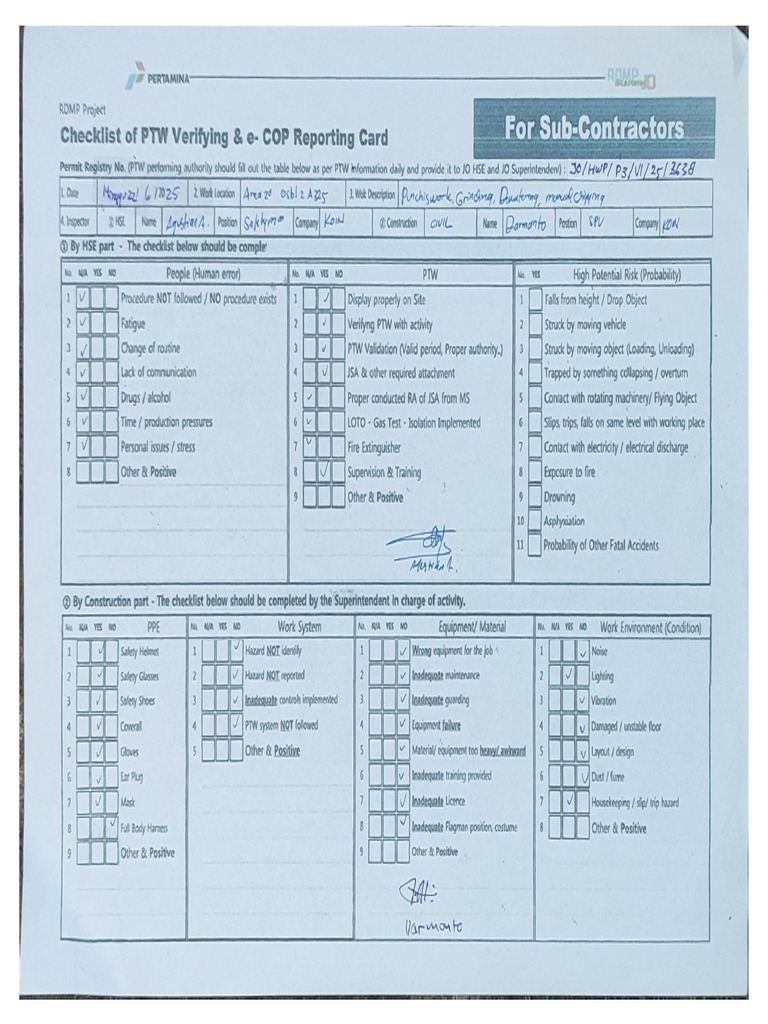 ChecklisPTW&Ecop Koincivil 22juni2025 | PDF