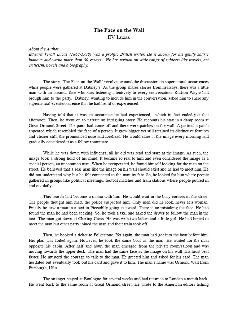 The Face on the Wall A Summary PDF