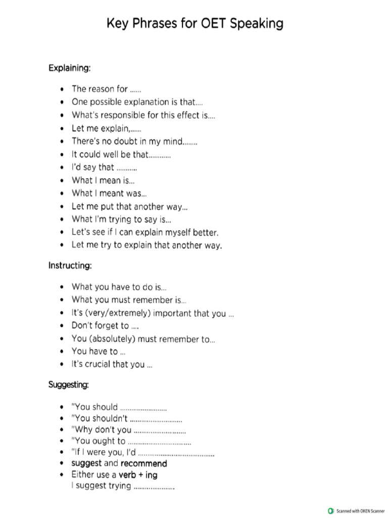 Key Phrases For OET Speaking | PDF