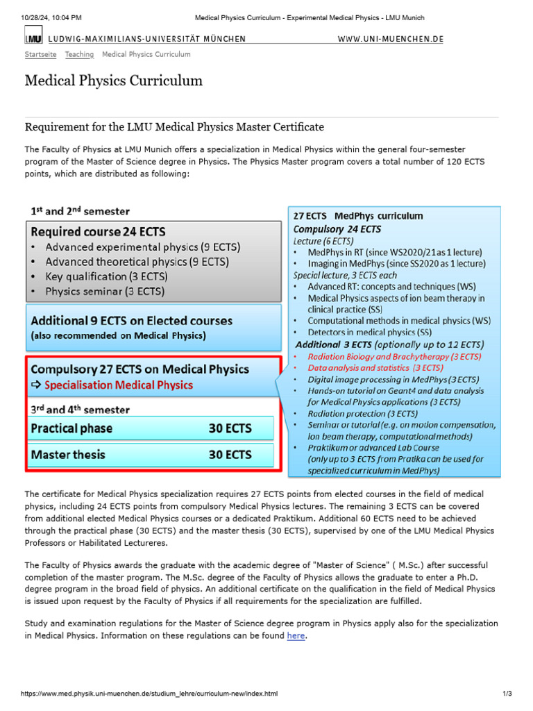LMU Munich Medical Physics Curriculum | PDF | Academic Degree | Master ...