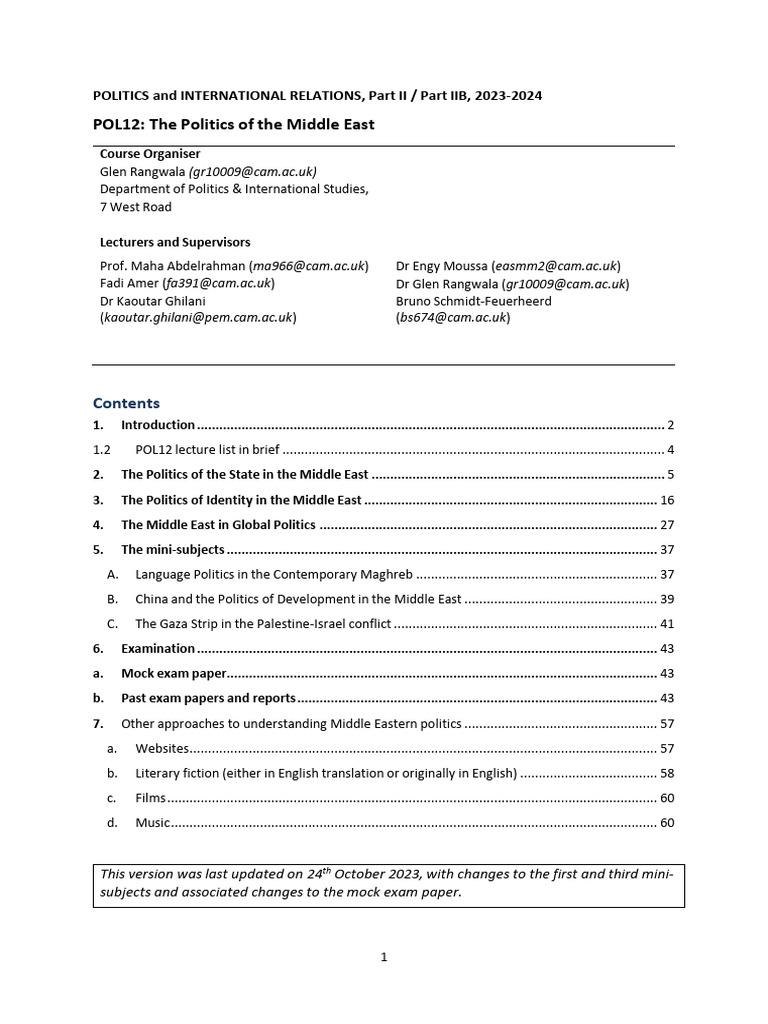 Middle East Politics Course Overview PDF Authoritarianism