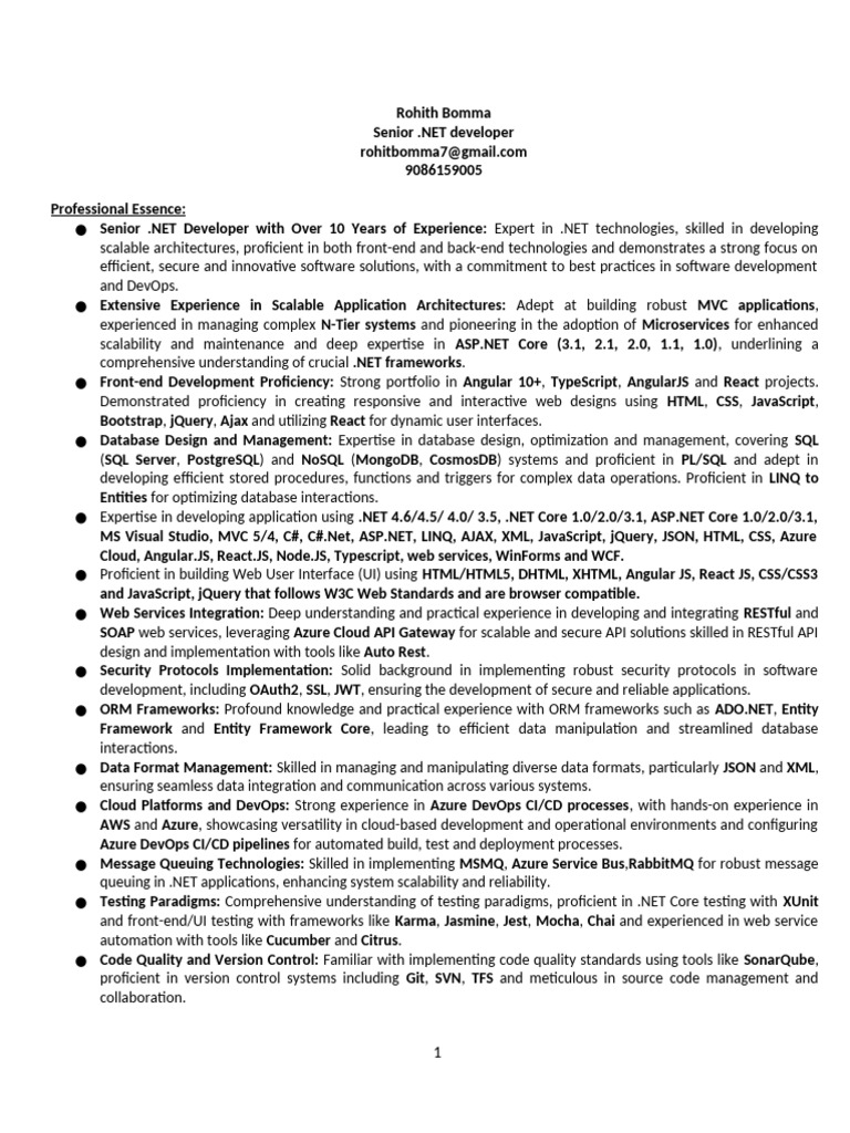 Senior .NET Developer Profile Overview | PDF | Web Service | Microsoft ...