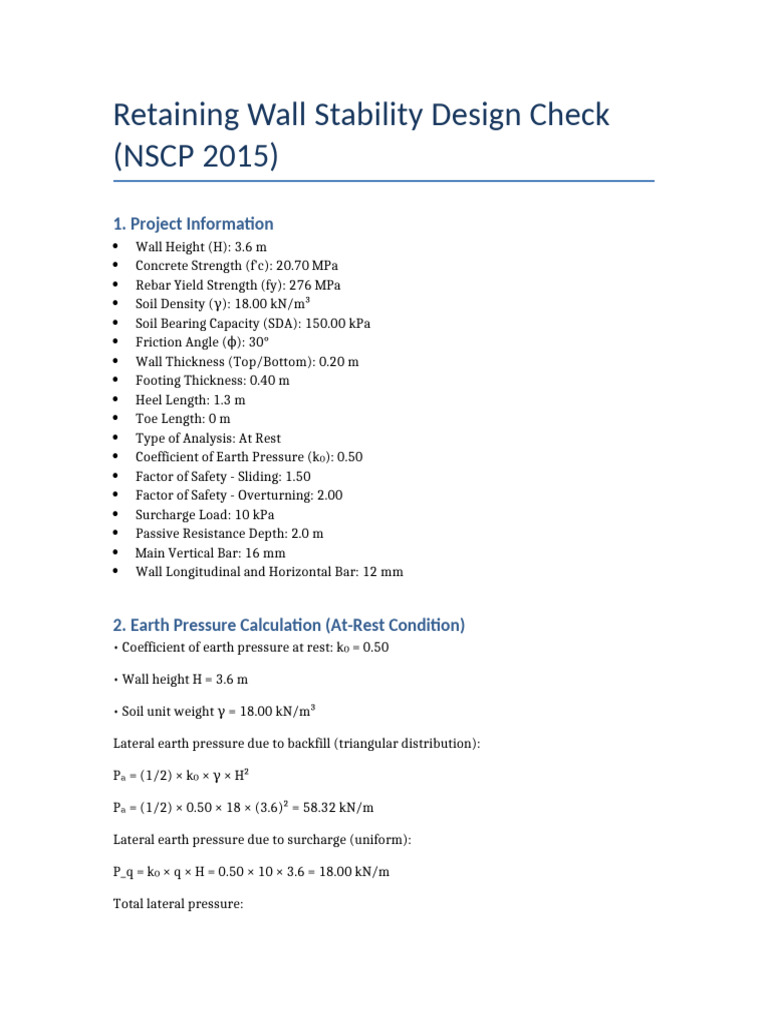 Retaining Wall Stability Analysis Results | PDF | Structural ...