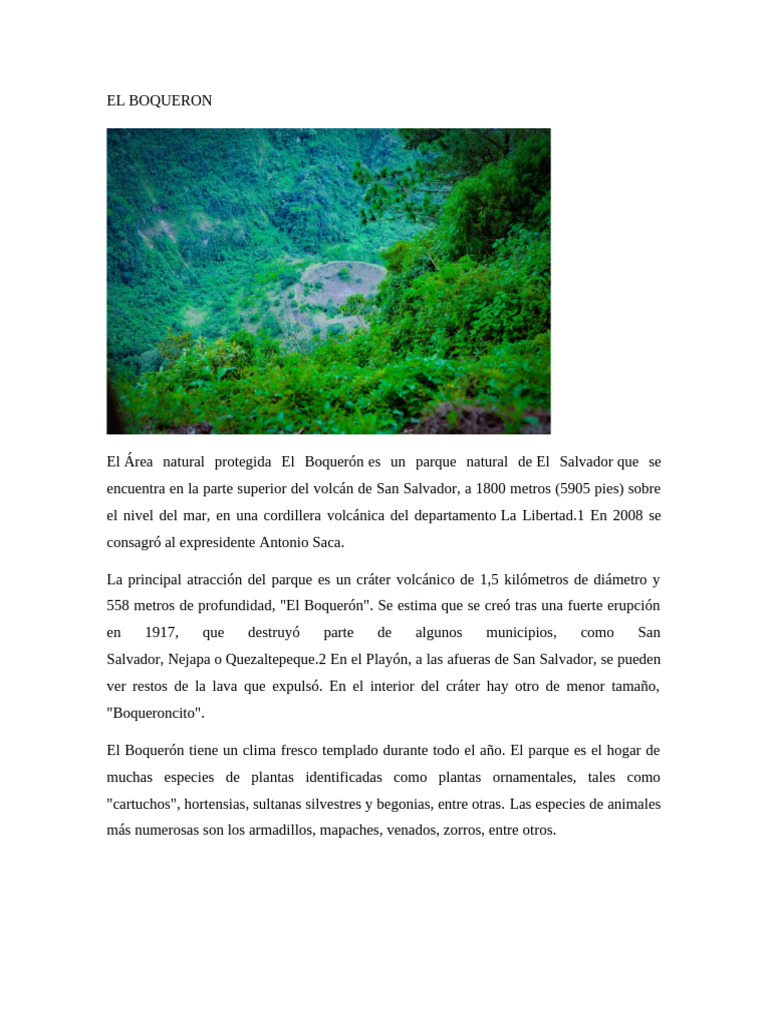 Descubre El Boquerón y Parques de El Salvador | PDF | Ciencias de la ...