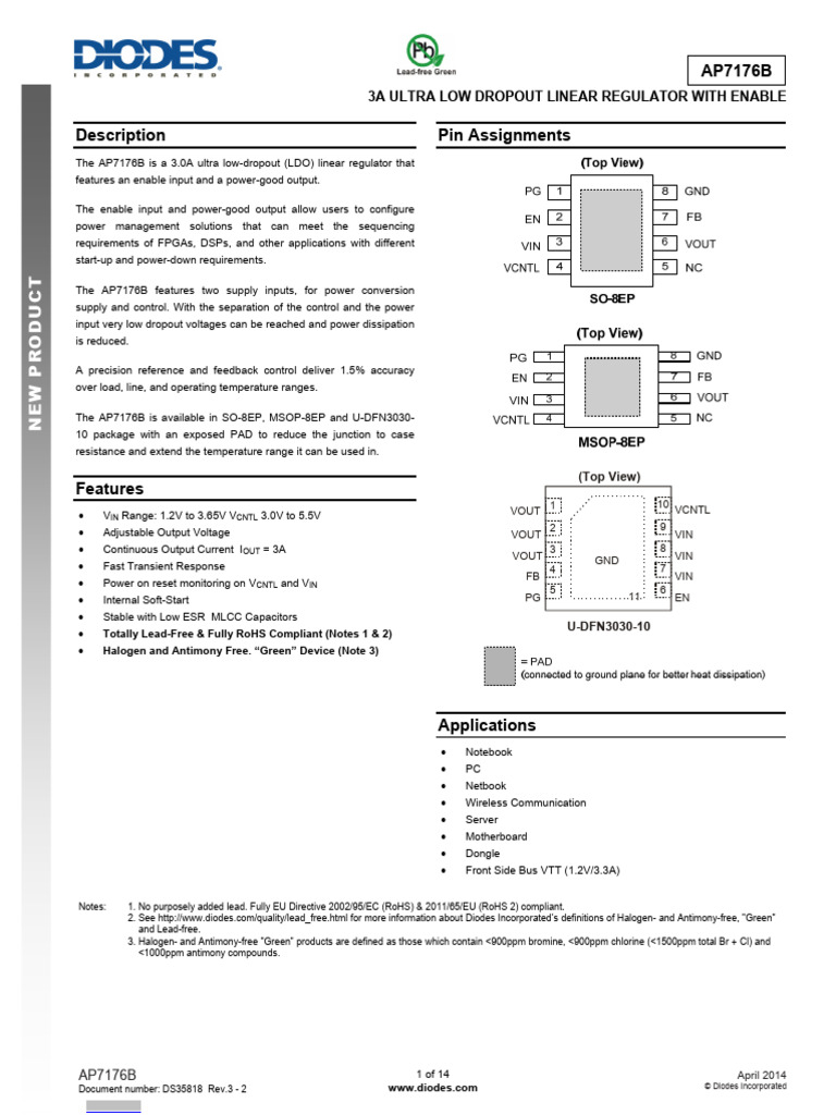 AP7176B 3A Low Dropout Regulator | PDF | Electrical Circuits ...