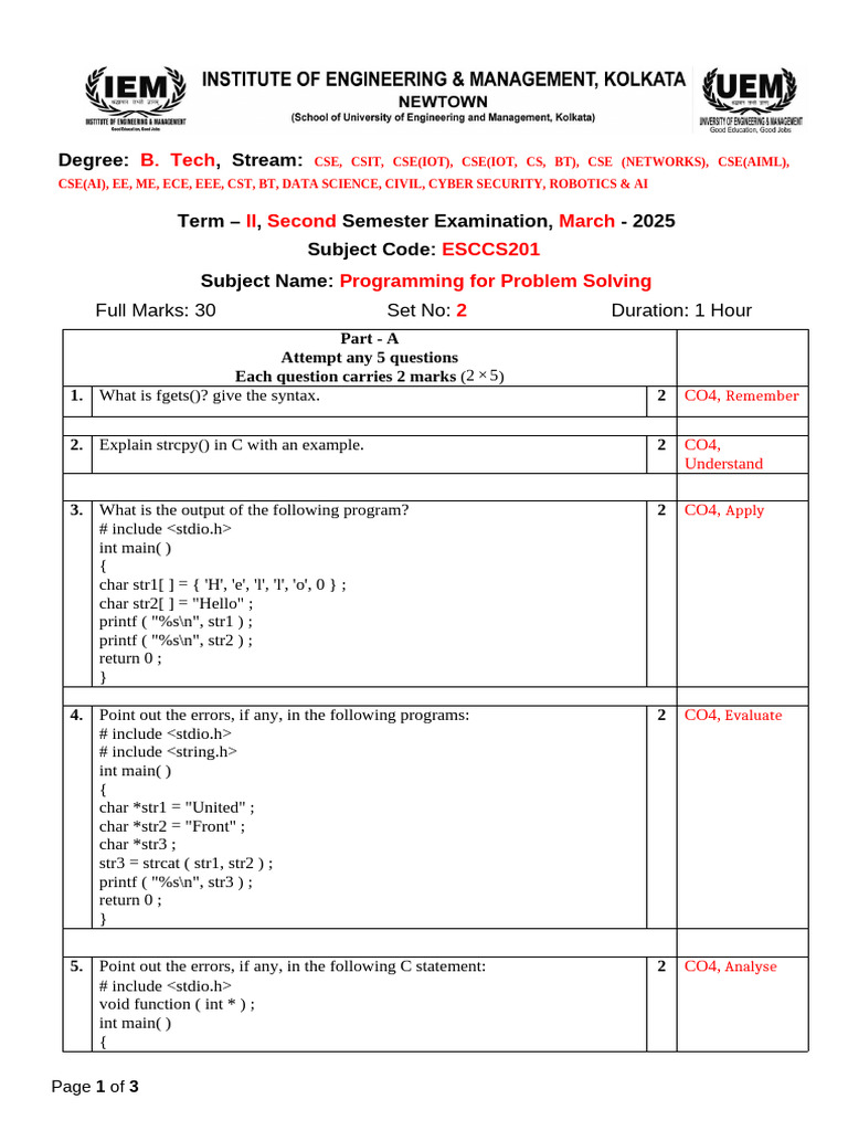 Term - Ii - Programming For Problem Solving - Iem - Newtown - 2nd ...
