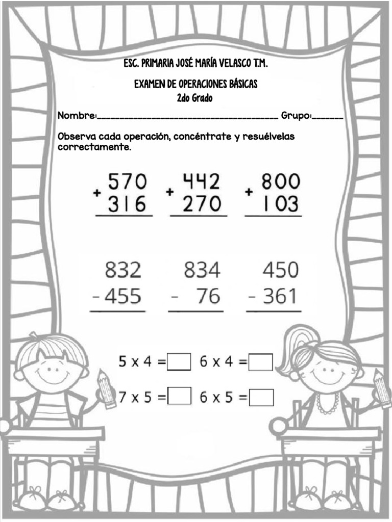 Examen de Operaciones Básicas 2do Grado | PDF