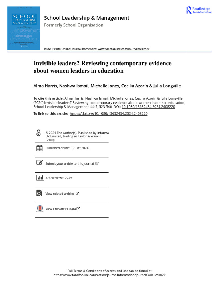 Invisible Leaders Reviewing Contemporary Evidence About Women Leaders ...