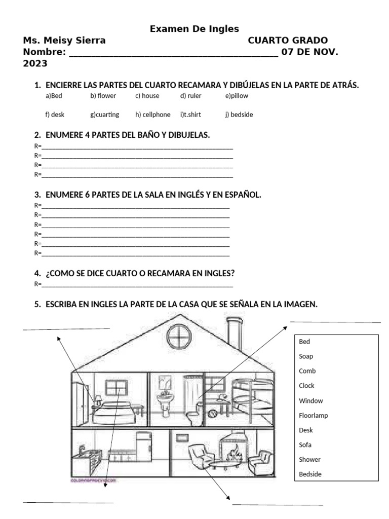 Examen de Inglés para Cuarto Grado | PDF