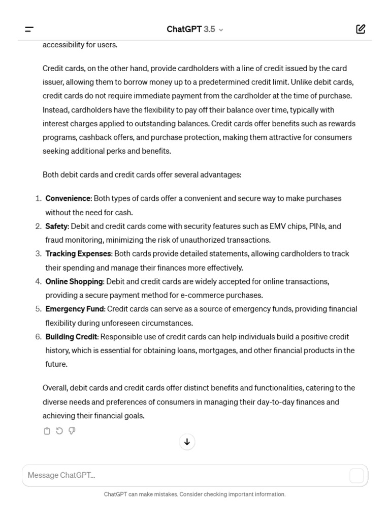 Benefits of Debit vs. Credit Cards | PDF