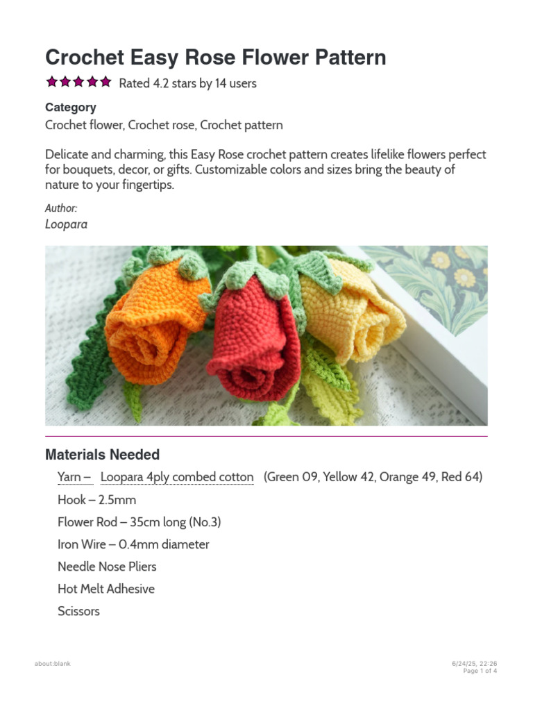 Free Easy Crochet Rose Pattern | PDF | Crochet | Textile Arts