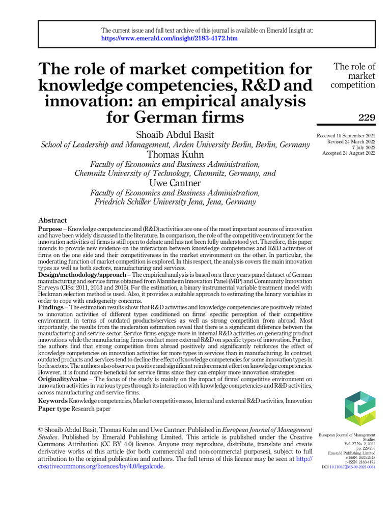 The Role of Market Competition For Knowledge Competencies R 1eaet7a0 ...