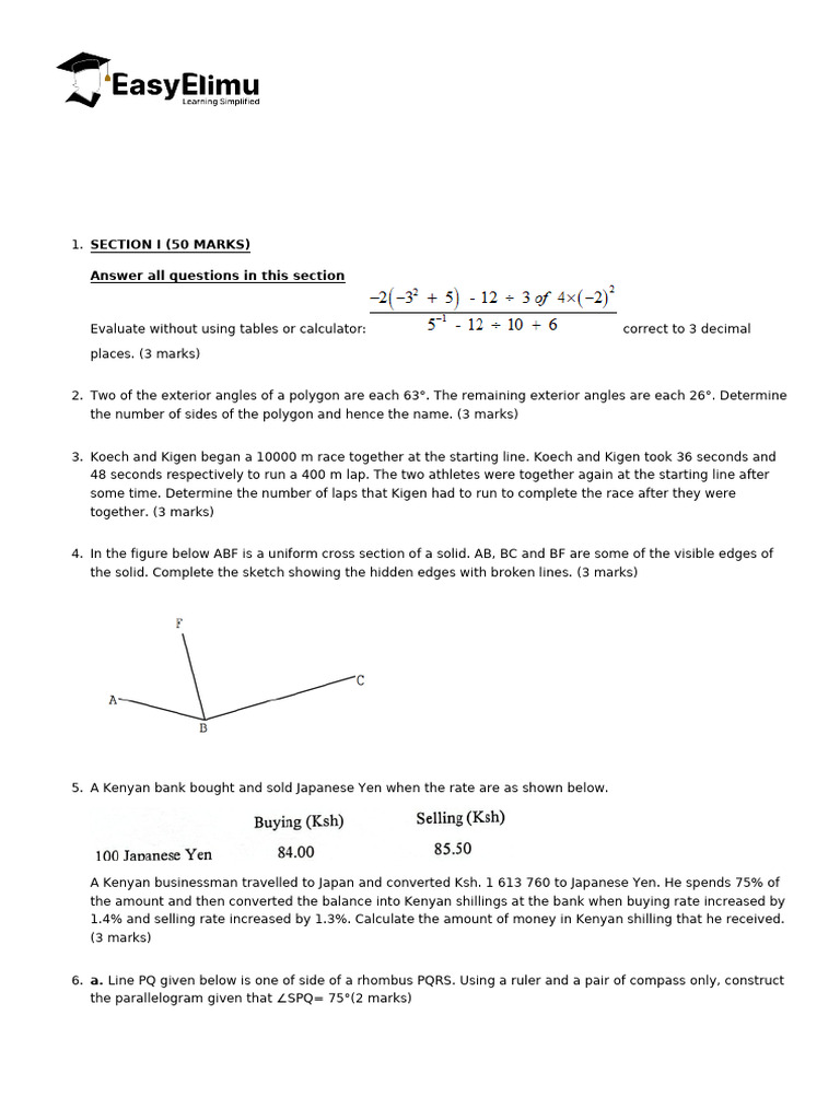 2024 Kassu Jet Mock Math Exam | PDF | Matrix (Mathematics) | Area