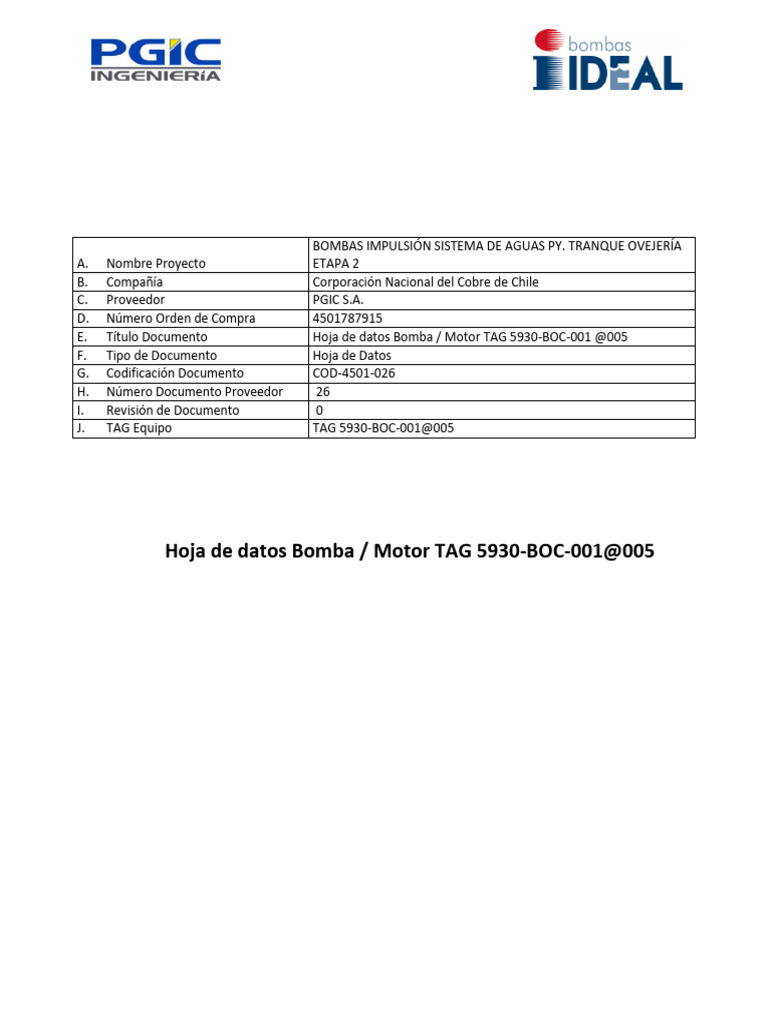 COD-4501-Hoja de Datos Bomba - Motor TAG 5930-BOC-001@005 | PDF ...