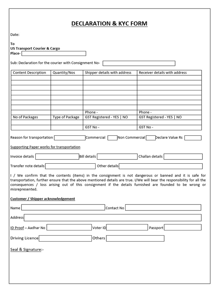 Courier Declaration & KYC Form | PDF