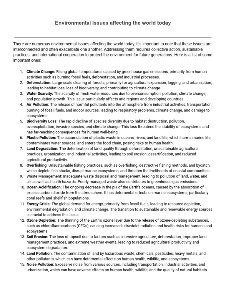 Top 10 Global Environmental Issues | PDF | Water Pollution | Pollution