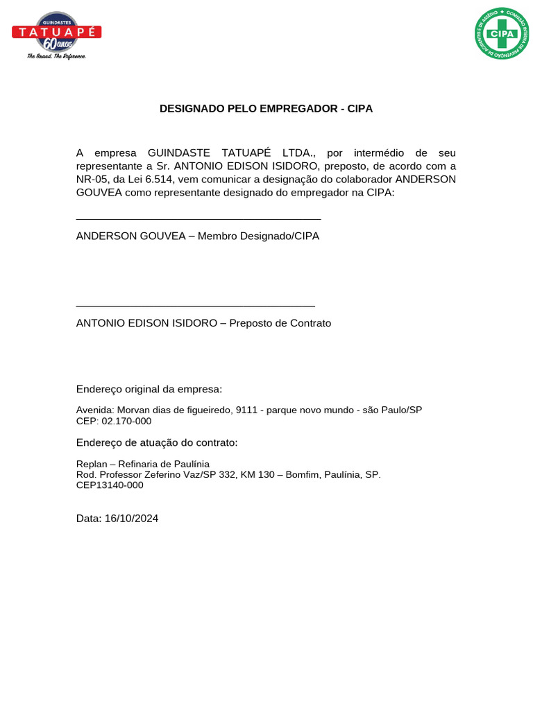 Designação CIPA: Anderson Gouvea | PDF