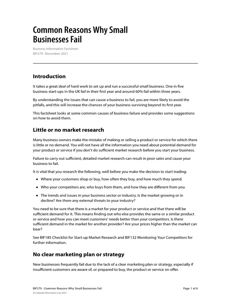 Top Reasons Small Businesses Fail | PDF | Marketing | Employment