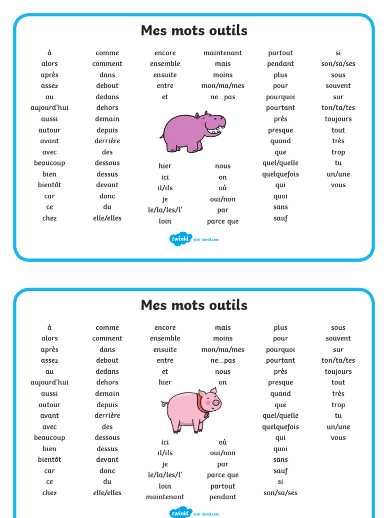 Liste de mots outils essentiels | PDF
