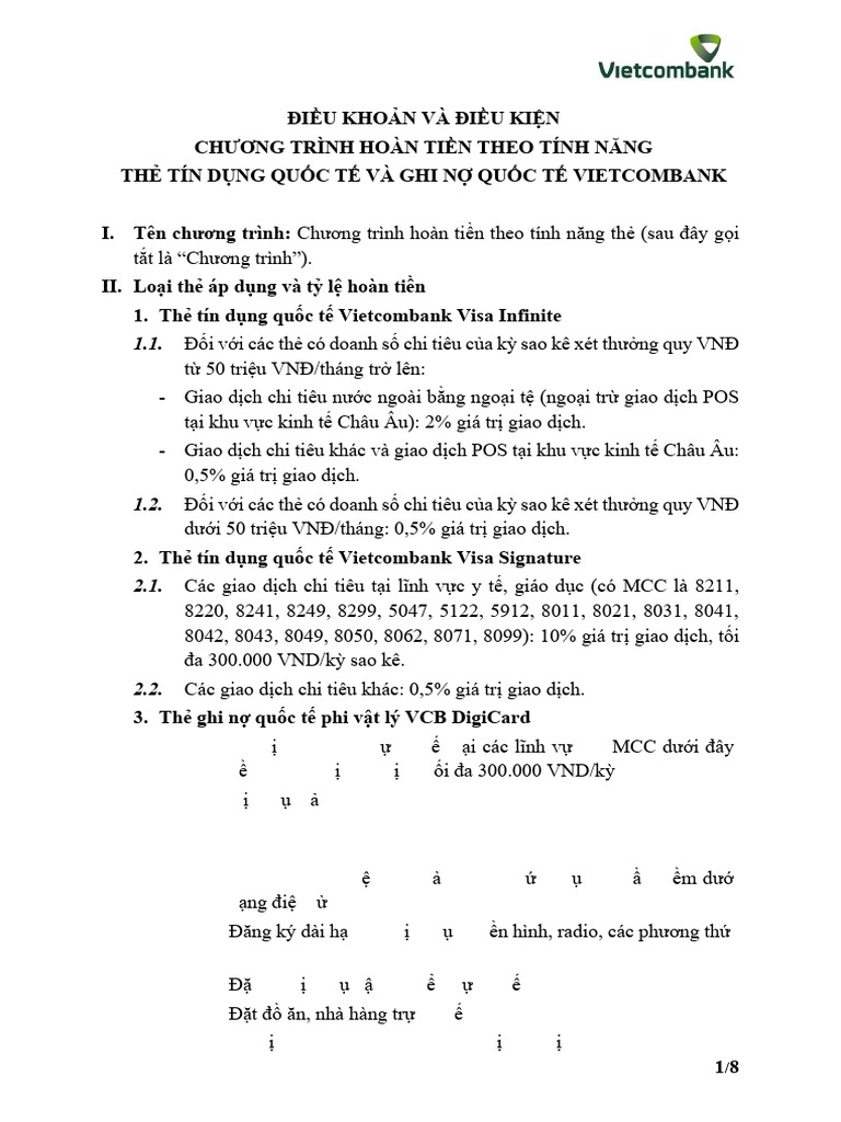DKDK CT Hoan Tien Theo Tinh Nang The - VCB Loyalty | PDF