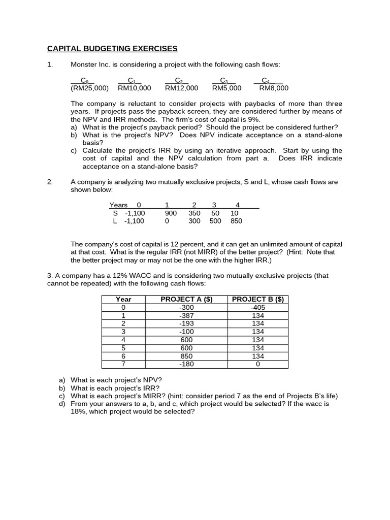 Capital Budgeting Analysis Exercises | PDF | Capital Budgeting ...