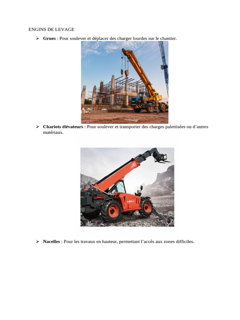 Types d'engins de levage et leurs usages | PDF