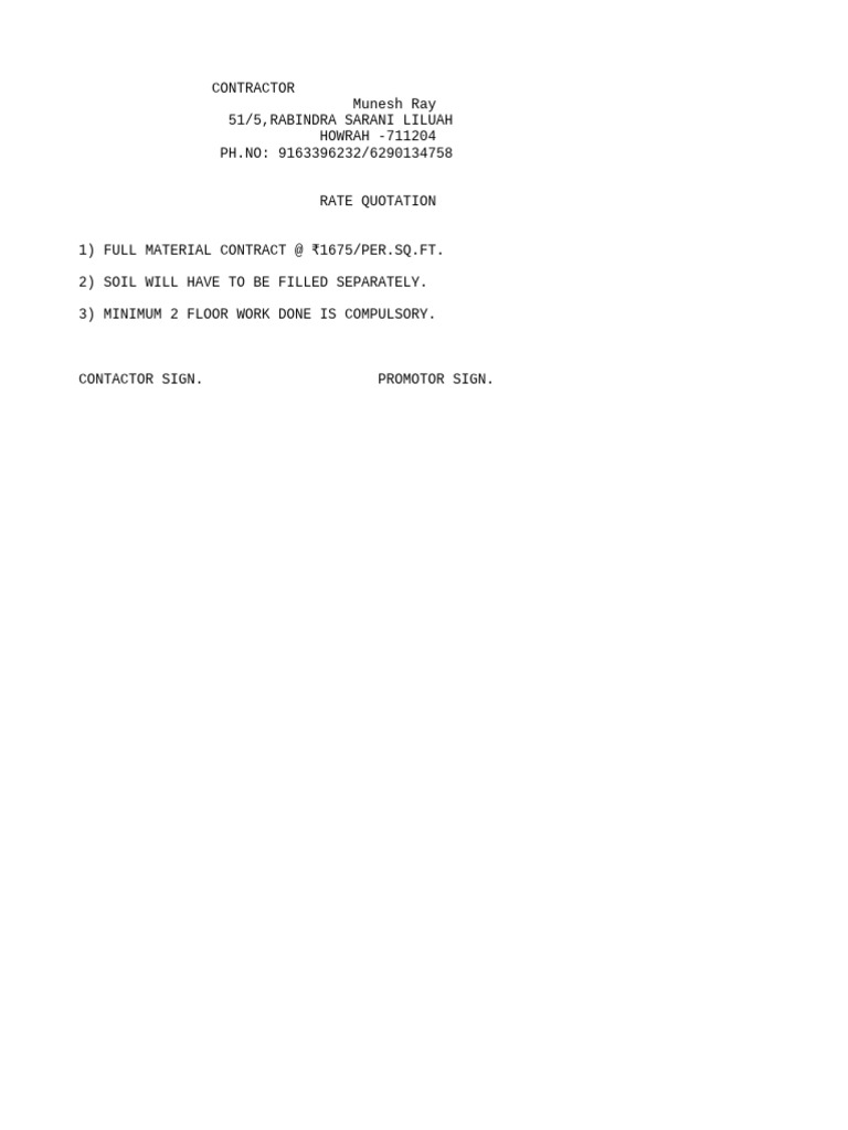 Contractor Rate Quotation Details | PDF