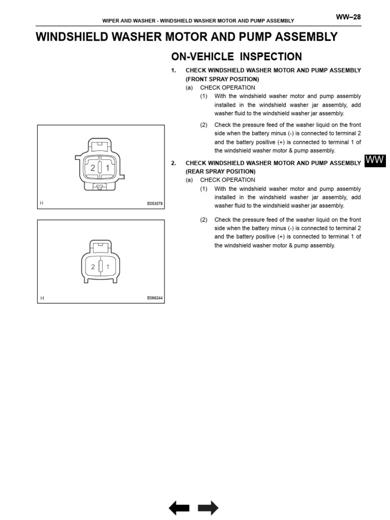 Windshield Washer Motor and Pump Assembly: On-Vehicle Inspection | PDF ...