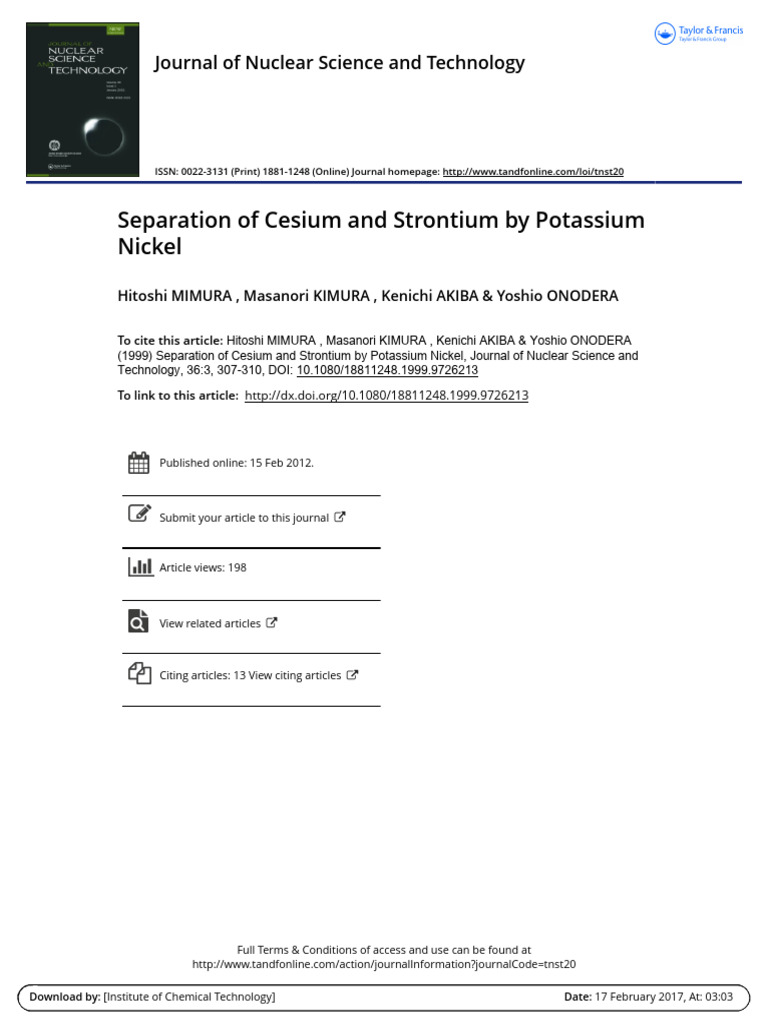 Separation of Cesium and Strontium by Potassium Nickel | PDF ...