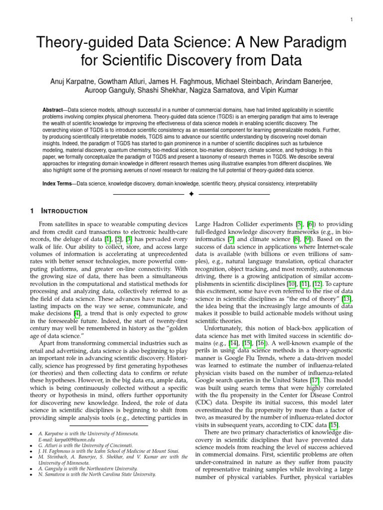 Theory-Guided Data Science: A New Paradigm For Scientific Discovery ...