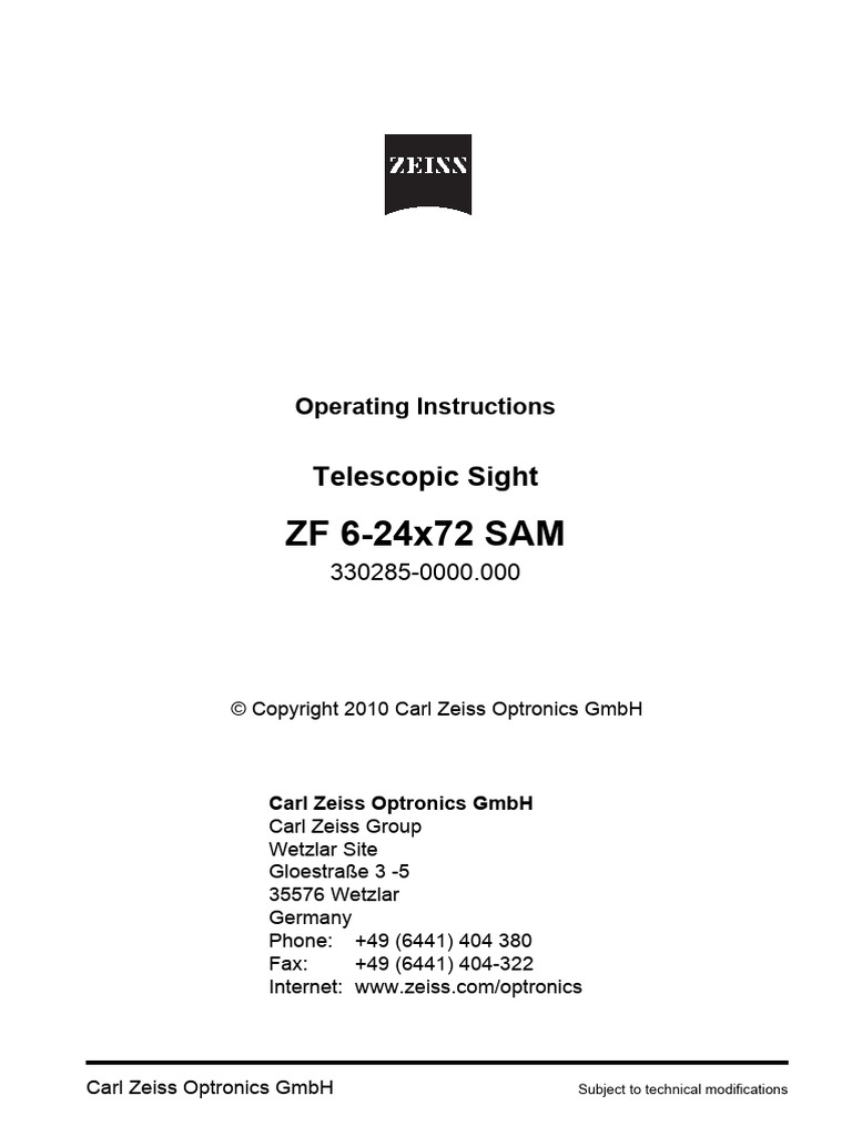 ZF 6-24x72 SAM: Telescopic Sight | PDF | Telescopic Sight | Optics