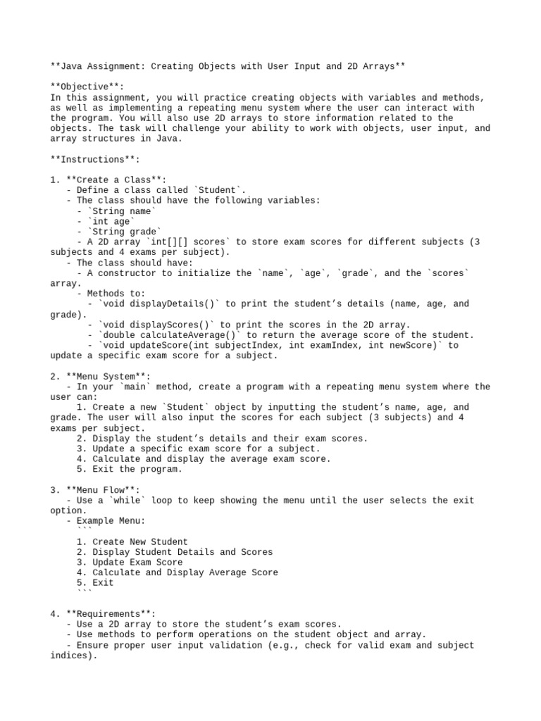 Java Objects Assignment PDF