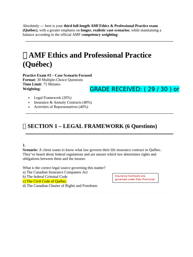 AMF Ethics & Professional Practice Exam 3 | PDF | Insurance | Life ...