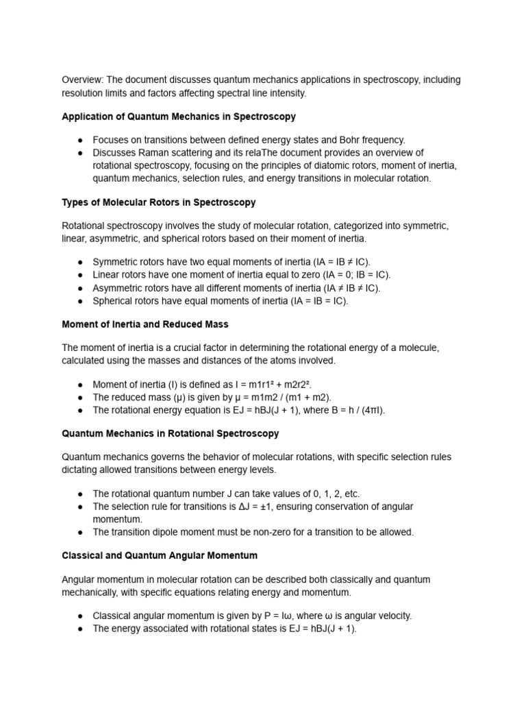 Quantum Mechanics in Spectroscopy Analysis | PDF | Spectral Line ...