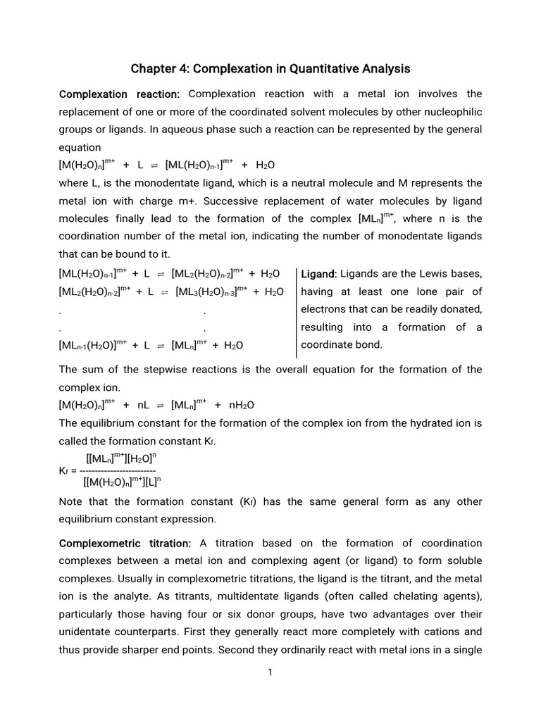Complexation in Quantitative Analysis | PDF | Chemistry | Titration