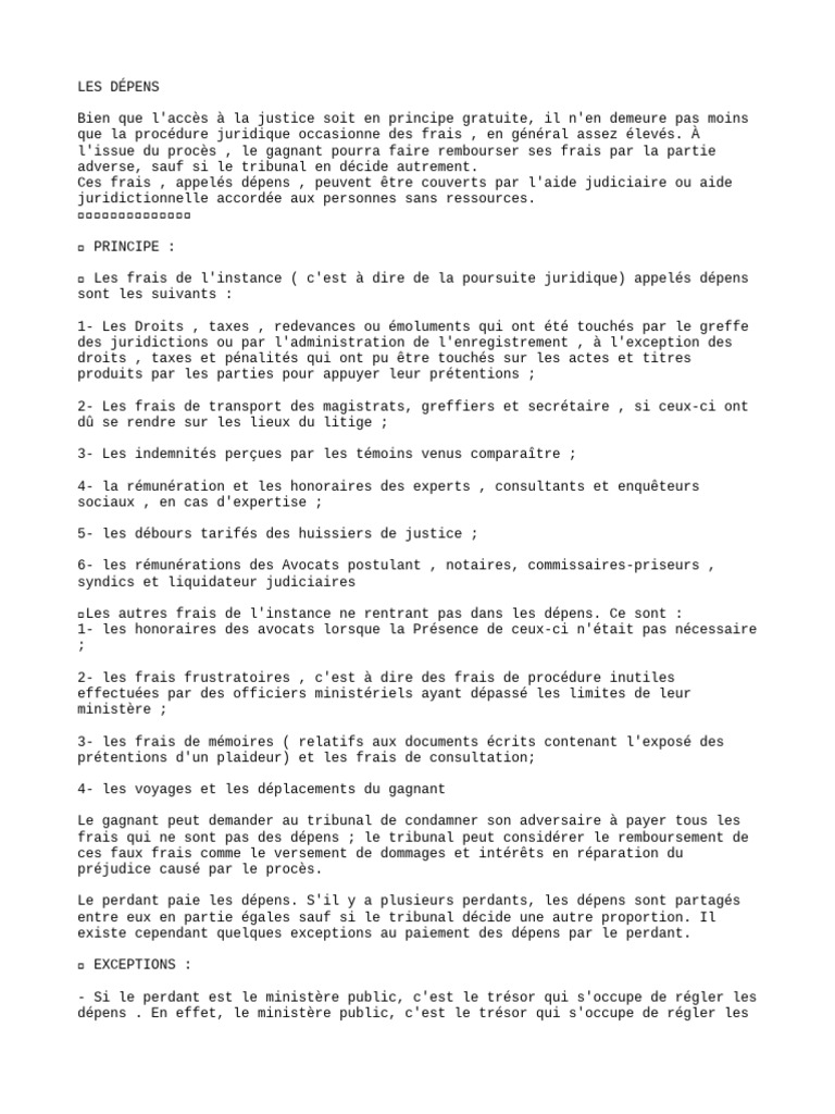 Comprendre les dépens en justice | PDF | Avocat | Greffier