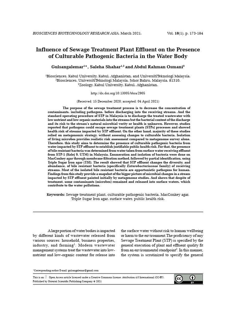 Influence of Sewage Treatment Plant Effluent On TH | PDF | Sewage ...
