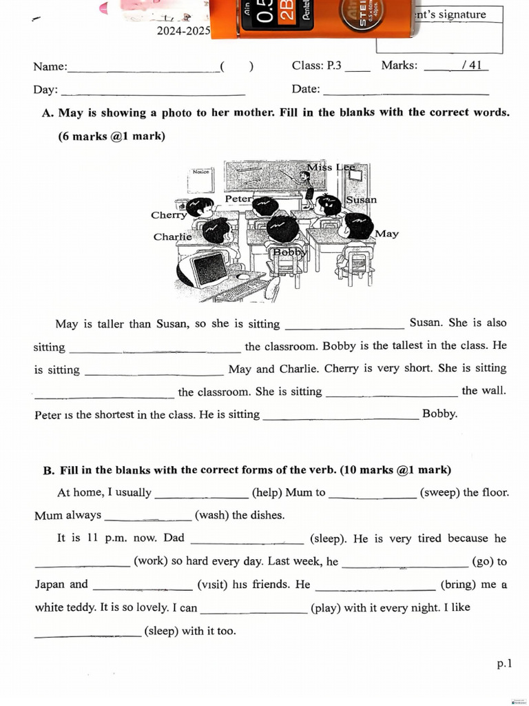 P3 - Eng Test - 24-25 | PDF